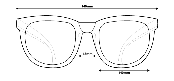 obrázok rozmerov pre polarizačné slnečné okuliare Ozzie OZ 02:06 P2 - pohľad spredu