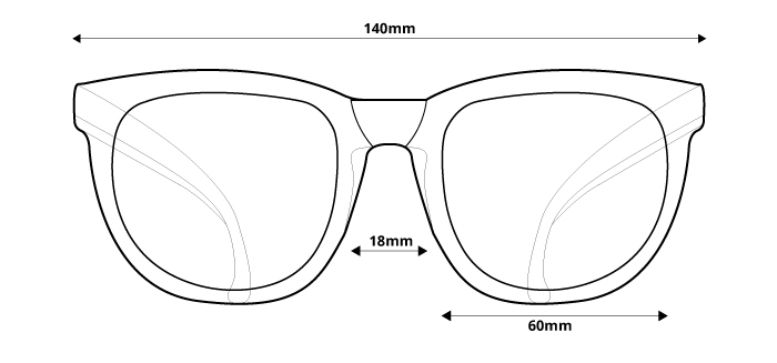 obrázok rozmerov pre polarizačné slnečné okuliare Ozzie OZ 05:96 P11 - pohľad spredu